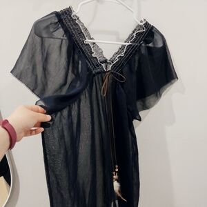 See Through Black Tunic with Lace Trim